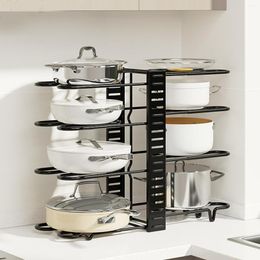 Kitchen Storage 8 Tiers Adjustable Pots And Pans Organiser Rack Heavy Duty Metal Lids Holder For