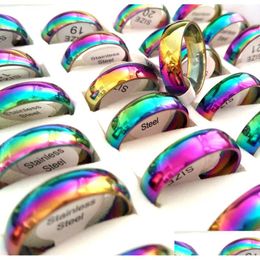 Band Rings 50Pcs Shiny Rainbow Colour 6Mm Width Comfort-Fit Quality Men Women Stainless Steel Wholesale Trendy Jewellery Bk Lot Rop Deliv Dhktj