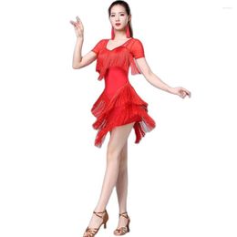 Stage Wear 2023 Latin Dance Dress For Women Adult Sexy Practice Costume Splicing Jumpsuit Fringe Skirt Performance Set