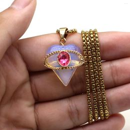 Pendant Necklaces Heart Shape Natural Stone Necklace Pendants 23x27mm Amethyst Rose Quartz Agate Fashion Jewelry Ornaments Gift 60CM