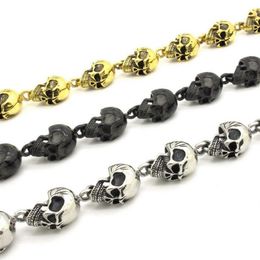 Cool Men's Skulls Linked Heavy Solid 316L Stainless Steel Belly Chain Punk Rock Biker Jean Chain 3 Colors280i