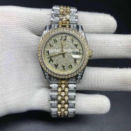 Full Diamond Arabic Numeral dial Watch women size 36MM Luxury Iced Out Watch Automatic Silver Gold Two Tone Stainless Diamond lady268L