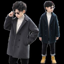 Coat Boys Wool Autumn Winter Children's Jacket Fashion Turn Collar Plaid Keep Warm Outerwear Teenage Clothes 2023 514Year 230926