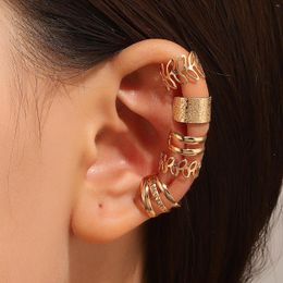 Backs Earrings C-shape Huggie Ear Cuff Set Vintage Hollowed Leaves Jewellery For Women Girls NIN668