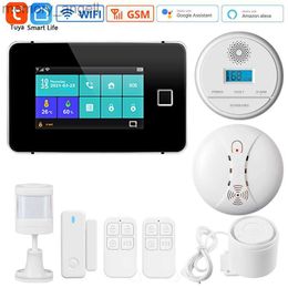 Alarm systems Smart Home Security Wireless Alarm System G60 Fingerprint Touch Host 4.3 Inch Color Screen Smoke Sensor Carbon Monoxide Detector YQ230926