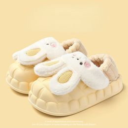 Slippers Cute Cartoon Rabbit Women Slippers Adult Couple Waterproof Slides Winter Warm Plush Detachable Liner Shoes Home Indoors Footwear 230926