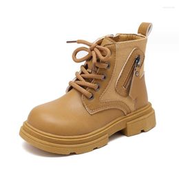 Boots Child Leather Fashion Non-slip Boys PU Short Girls' Casual Versatile Ankle Black/yellow Outdoor