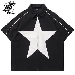 Men's Jackets Patchwork Jacket Men Oversized Harajuku Star Print Streetwear Hip Hop Shirts Fashion Casual Loose Zip Up Y2K Red Black Summer 230926