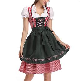 Casual Dresses Lady Dirndl Oktoberfest Costume Bavarian National Pink Plaid Clubwear Cosplay Carnival Halloween Fancy Party Dress