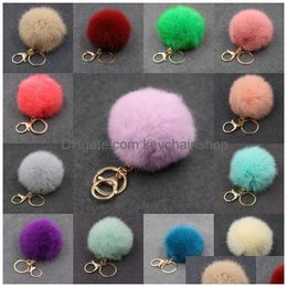 Key Rings 8Cm Imitate Rabbit Fur Ball Keychains Lady Stylish Fluffy Pompom Keyring Absolutely Love Charm Keyfobs Bag Pendant Gift Drop Dhyul