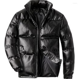 Men's Fur PU Leather Cotton Jacket Winter Men Korean Style Padded Warm Coat Male Thicken Man's Windproof Fashion Black