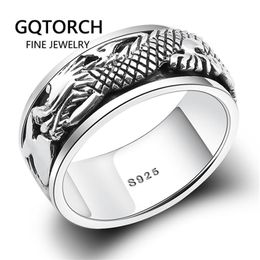 Real Pure 925 Sterling Silver Dragon Rings For Men Rotatable Transfer Luck Vintage Punk Retro Style Anel Masculino Aneis Y11242379