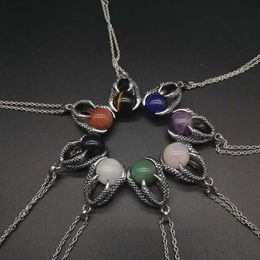 Natural Gem Stone Beads Dragon Claw Necklaces & Pendant Ball Lapis Lazuli Crystal Quartz Women Men Yoga Gothic Jewelry187y