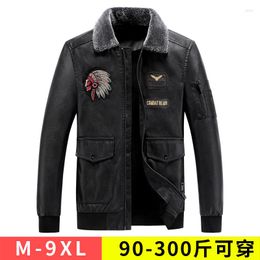 Men's Fur Large Size M-9XL Classical Motocycle Warm Jacket Winter Skin Thick Man Leather Moto Autumn Zipper Biker Coat