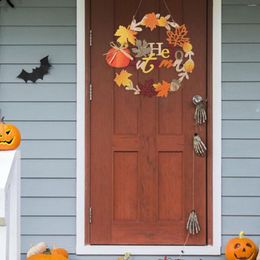 Decorative Flowers 12inch Front Door Wooden Autumn Pumpkin Wreath Realistic Handmade Multipurpose Sturdy Thanksgiving For Table Centerpieces