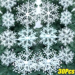 Christmas Decorations 30Pcs White Hanging Snowflakes Xmas Tree Ornaments Artificial Glitter Snow Flakes For Window Decoration Year Decor