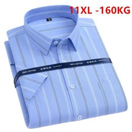 Men's Dress Shirts Summer Men Oxford Shirts Short Sleeve Big Size 8XL 9XL 10XL 11XL Stripe Dress Fit 100% Cotton Business Casual Shirt 160KG Large YQ230926