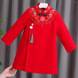 Ethnic Clothing 2023 Tahun Baru Qipao Bordir Bunga Gaun Tradisional Cina Untuk Anak Perempuan Anak-anak Tang-suit Tebal Hanfu Cheongsam