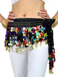 Stage Wear Sequins Belly Dance Hip Scarf Performance Jazz Chiffon Female Fantasia Latin Clothes Tassel Oriental Costume Classical Skirt