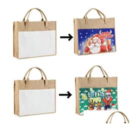 Storage Bags Usa Local Warehouse Sublimation Jute Tote With Handles Reusable Linen Grocery Shop Bag Blank Burlap For Woman Diy Decor Otl5H