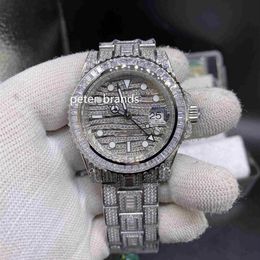 TOP Quality Men's ETA2836 Watches Iced out Diamond Watch 40MM Silver 904 Stainless Steel case Side of Diamond Face Watch Auto271R