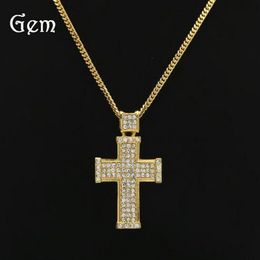 Europe US 18K real gold electroplating diamond three-dimensional cross pendant necklace hip-hop hip hop jewelry298W