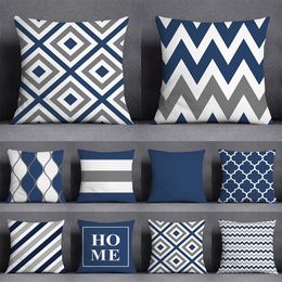 Pillow Case 45x45CM Cushion Cover Geometric Pattern Polyester Blue Grey Pillowcase Upholstery Sofa Cushion Throw Pillow Home Decor Pillowcas 230925