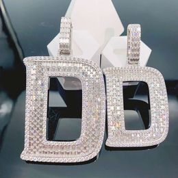 European and American Fashion New S925 Silver Inlaid Rectangular Mosantine Letter Pendant Full Diamond Letter Hip Hop Pendant