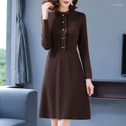 Women's Sweaters Middle Aged Mother Knitting Dress Buttons Long Sleeve Pullovers Slim Vintage Knitwears For Women Autumn Winter Bottom