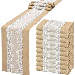 Table Runner Free by UPS 10Pcs 30x275cm Jute Table Runner Burlap Lace Rustic Hessian Table Runner For Wedding Craft Party Decorations 230926
