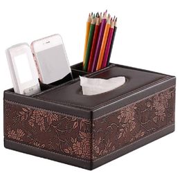 Rectangular Tissue Box Cover Fashion pattern Leather Pen Pencil Remote Control Tissue Box Cover Holder Storage Container242F