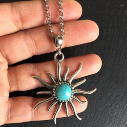 Choker Vintage Punk Crack Stone Sun Flower Pendant Necklace For Women Fashion Bohemian Retro Long Metal Chain Gift Jewellery