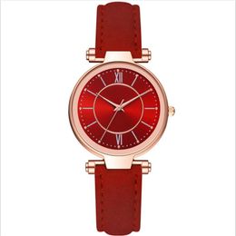 McyKcy Brand Leisure Fashion Style Womens Watch Roman Number Round Dial Quartz Ladies Watches Wristwatch With Red Leather Band303M