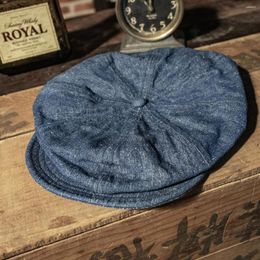 Berets Bronson Heritage Indigo Denim Sboy Hat Dome Beret Vintage Style Men's Felt Cap