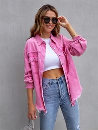 Women's Jackets mid-and long-cut ripped jeans jacket women autumn and winter long-sleeved casual lapel jacket 230925