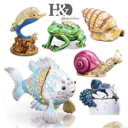 Christmas Decorations H D Hand Painted Enamel Animal Figurine Crystal Jewelled Hinged Trinket Boxes Decorative Jewellery Box Collectibl Otgmw
