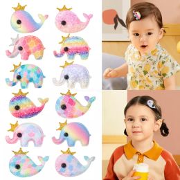 Cute Cartoon Elephant Whale Shape Hair Clips for Girls Glittery Sequin Kids Barrettes Cloth Hairpins Handmade Children Hair Accessories