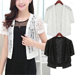 Women's Blouses Women Fashion Short Sleeve Hollow Out Floral Lace Open Front Loose Fit Cardigan Top Blouse Shirt Tops Lady Blusas Plus Size