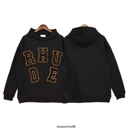 Rhode High Street Casual Letter Sticker Towel Embroidery Loose Hoodie Sweater for Men and Women