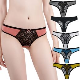 Plus size sexy panties Cotton patchwork lace low-rise women's thong