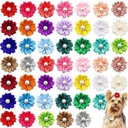 Dog Apparel Flower Hair Bows Lovely Cat Pet Pearl Accessories With Rubber Band Puppy Grooming Different Colours