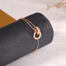 Fashionable European and American Roman numeral clasp double circular ring rose gold chain bracelet classic minimalist ins style titanium steel bracelet