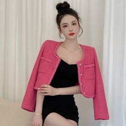 Women's Jackets Runway Fall Winter Brand Tweed Clothes High Quality Elegant Vintage Luxury Sweet Crop Top Outwear Casaco