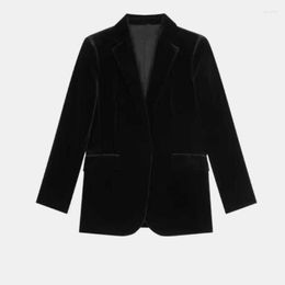 Women's Suits 2023 Autumn Retro Cotton Blended Suede Black Suit Jacket For Women