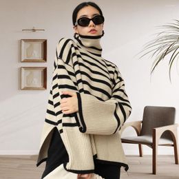 Women's Sweaters Split Sweater 2023 Spring Women Casual Striped Loose Long Sleeve Round Neck Oversized Autumn Korean Style Tops