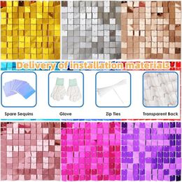 Party Decoration Shimmer Wall Backdrop Panels Square Light Gold Sequin Decor For Wedding Anniversary Birthday