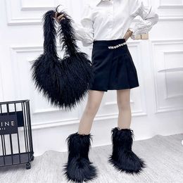 New trend Y2K Spicy Girl Peach Heart Bag Snow Boots Imitation Fur Beach Sheep Plush Women's Set Cool Style 230926