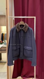 Mens Jackets Spring Loro Piana Navy Blue Ing Fur Collar Jacket Coat