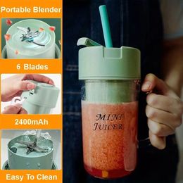 Portable Electric Juicer Blender - 6 Blades for Fruits, Veggies & Smoothies - Kitchen Tool & Food Processor for Fitness & Travel