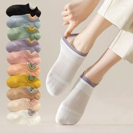 Women Socks Solid Color Sock Slippers Thin Breathable Summer Invisible No Show Silicone Non-slip Cotton Low Cut Ankle Boat